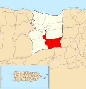 Location of Río Arriba Saliente within the municipality of Manatí shown in red