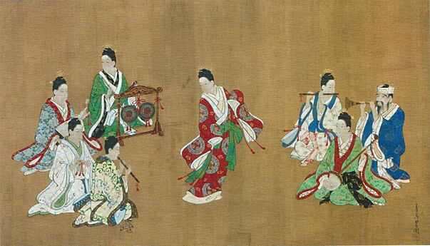 Ryukyuan Dancer and Musicians by Miyagawa Choshun, c. 1718