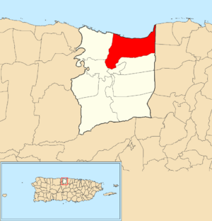 Location of Tierras Nuevas Saliente within the municipality of Manatí shown in red