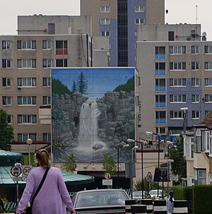 Waterfall mural, Debden House, BWFE