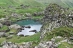 Abudelauri lakes under Chaukhi pass, crystall clear water, Georgia