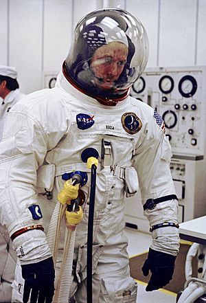 Apollo 14 Roosa suits up