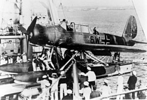 Ar 196 being loaded on Admiral Hipper cruiser 1941