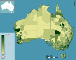 Australian Census 2011 demographic map - Australia by SLA - BCP field 1922 Total Year of arrival 1941 1950