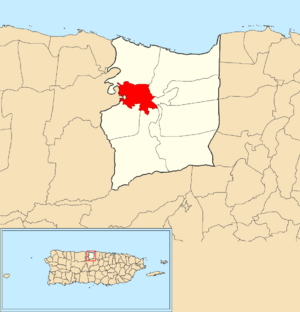 Location of Bajura Afuera within the municipality of Manatí shown in red