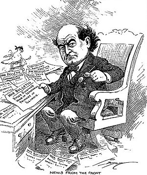 Berryman cartoon about William Jennings Bryan reading war dispatches