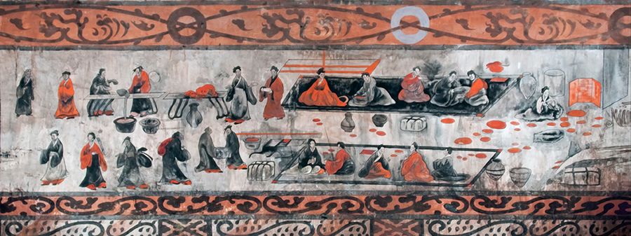 Dahuting tomb banquet scene, Eastern Han mural