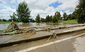 Debris on the low-level bridge over the Macquarie River in Bathurst