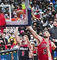 Deni Avdija and Nikola Vucevic battling at the rim, Wizards vs Bulls on January 1, 2022