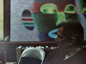 Ed Paschke in his Howard Street Studio, ca. 1986.