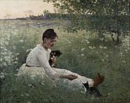 Elin Danielson-Gambogi - Girl with cats in a summer landscape (1892)