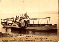 Huntley & Palmers biscuit tin on a Congo trading steamer, Upper Congo River, c. 1890