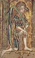 Llanbeblig Hours (f. 1r.) The Annunciation, Gabriel kneeling on one knee