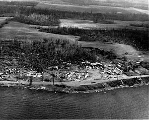 Manitou Beach and Devils Lake after the passage of the F4 tornadoes on April 11, 1965.jpg