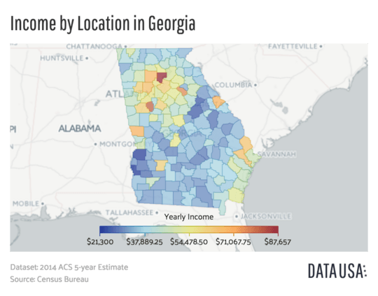 Map of Georgia Median Income by County