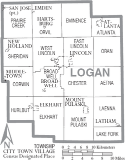 Map of Logan County Illinois With Municipal and Township Labels