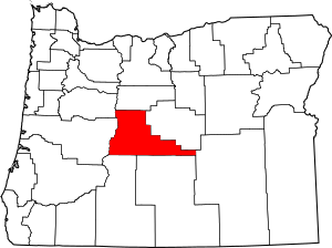 Map of Oregon highlighting Deschutes County