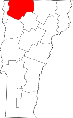 Map of Vermont highlighting Franklin County