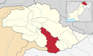 Map of Gilgit–Baltistan with Skardu highlighted in red.