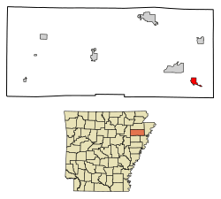 Location of Tyronza in Poinsett County, Arkansas.
