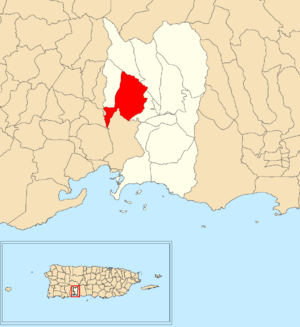 Location of Santo Domingo within the municipality of Peñuelas shown in red