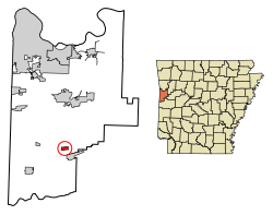 Location of Huntington in Sebastian County, Arkansas.