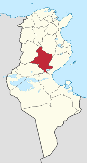 Map of Tunisia with Sidi Bouzid highlighted