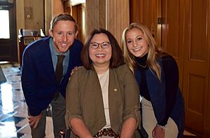 Tammy Duckworth with Sasha Digiulian and Tommy Caldwell