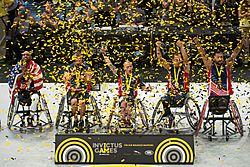 U.S. Invictus wheelchair basketball team members celebrate their gold medal win during the 2016 Invictus Games (26888865182)