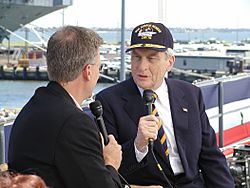 US Navy 030712-N-8268S-309 Senator John W. Warner, Chairman of the Armed Services Committee is interviewed on live television by Tony Snow of Fox News Network