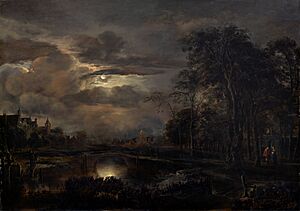 Van der Neer - Moonlit Landscape with Bridge