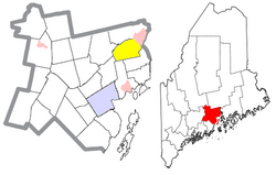 Location of Frankfort (in yellow) in Waldo County and the state of Maine