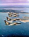 A-7D Corsair IIs of the 124th Tactical Fighter Squadron and 175th Tactical Fighter Squadrons fly in formation during NATO exercise