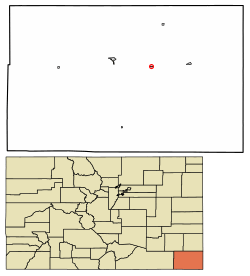 Location of Vilas in Baca County, Colorado.