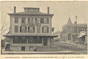 Campbell House Ticket Offices and Waiting Rooms for IC (Illinois Central) and TPW (Toledo, Peoria and Western Railway) Railroads 1896