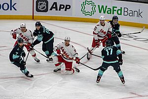 Carolina Hurricanes at Seattle Kraken - October 17, 2022 - André Burakovsky, Jaden Schwartz, Teuvo Teräväinen, Brett Pesce, Sebastian Aho and Jared McCann (52438502003)
