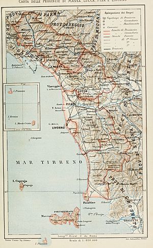 Carta delle provincie di Massa, Lucca, Pisa e Livorno (1896)