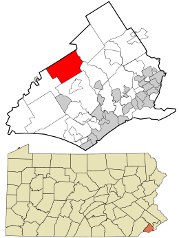 Location in Delaware County and the state of Pennsylvania.