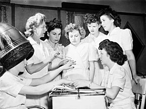 Ex-servicewomen learning manicure techniques