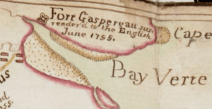 Fort Gaspereau by Charles Morris (inset of A chart of the sea coasts of the peninsula of Nova Scotia, 1755)
