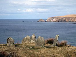 Stone circle at Glengad overlooking Broadhaven Bay