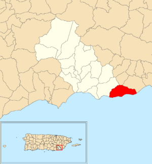 Location of Guardarraya within the municipality of Patillas shown in red