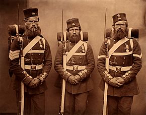 Jabez Hughes after Cundall & Howlett - Heroes of the Crimean War - Sergeant John Geary, Thomas Onslow and Lance Corporal Patrick Carthay of the 95th (Derbyshire) Regiment of Foot.jpg
