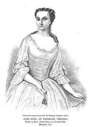 Jane Byrd of Westover Virginia wife of Hon John Page