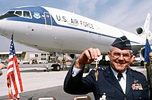 LGEN Edgar S. Harris Jr., 8th Air Force commander, holds the keys of the first KC-10A Extender advanced tanker-cargo aircraft delivered to the Air Force. Delivery ceremonies took pl - DPLA - b3f649039353a4faf868996051e1e82f