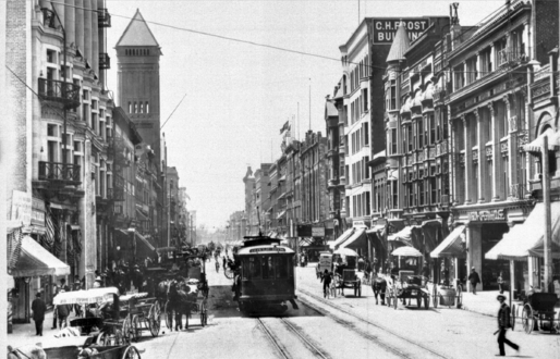 Looking south along Broadway from First Street, 1904-6