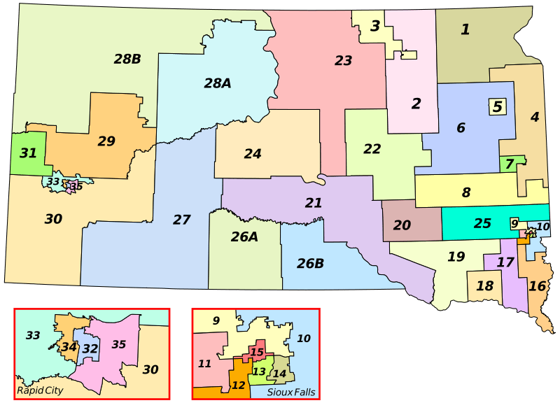 Image Map of South Dakota's legislative districts