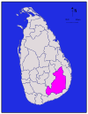 Area map of Moneragala District, located east of the centre of the country, has its south eat border extending towards the west, in the Uva Province of Sri Lanka