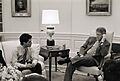 Photographs of President William Jefferson Clinton and Vice President Albert Gore meeting with Thomas F. "Mack" McLarty III, Rahm Emanuel, Bruce Lindsey, David Wilhelm, and others in the Oval Office of the White House (14)