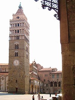 The bell tower of the cathedral in Piazza Duomo